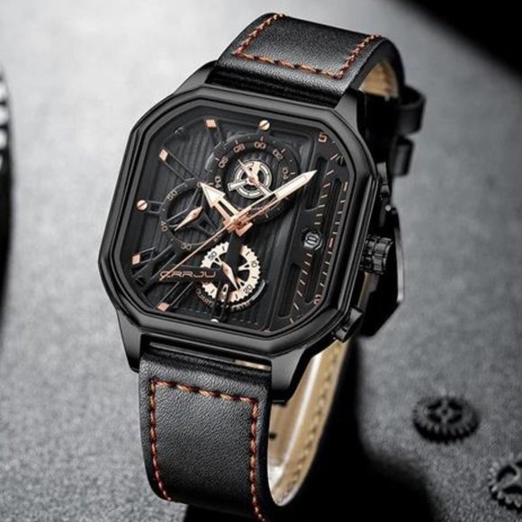 Men Fashion Business Watch with Black Leather Strap